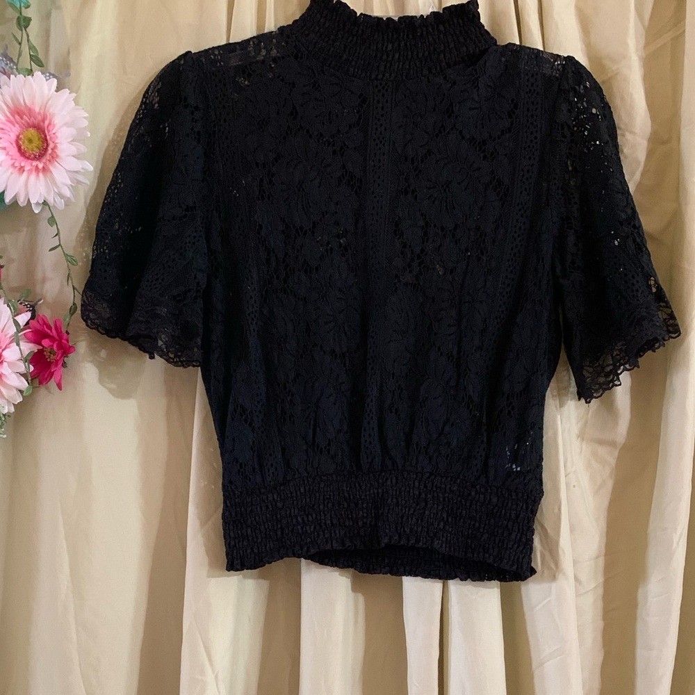 Peach Love California Black Fitted Ribbed Blouse